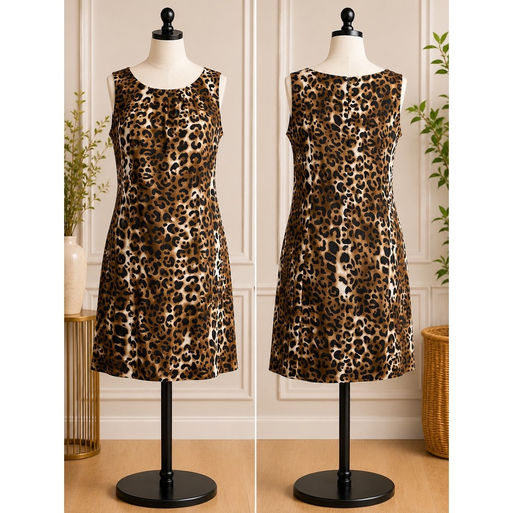 Evan Picone‎ Leopard Print Sheath Dress Size 14 Mob Wife Glam